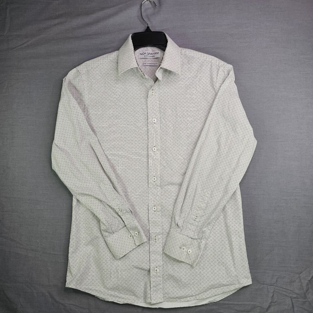 Nick Graham Long Sleeve Dress Shirt Black/Gold Geometric Pattern Men's Small